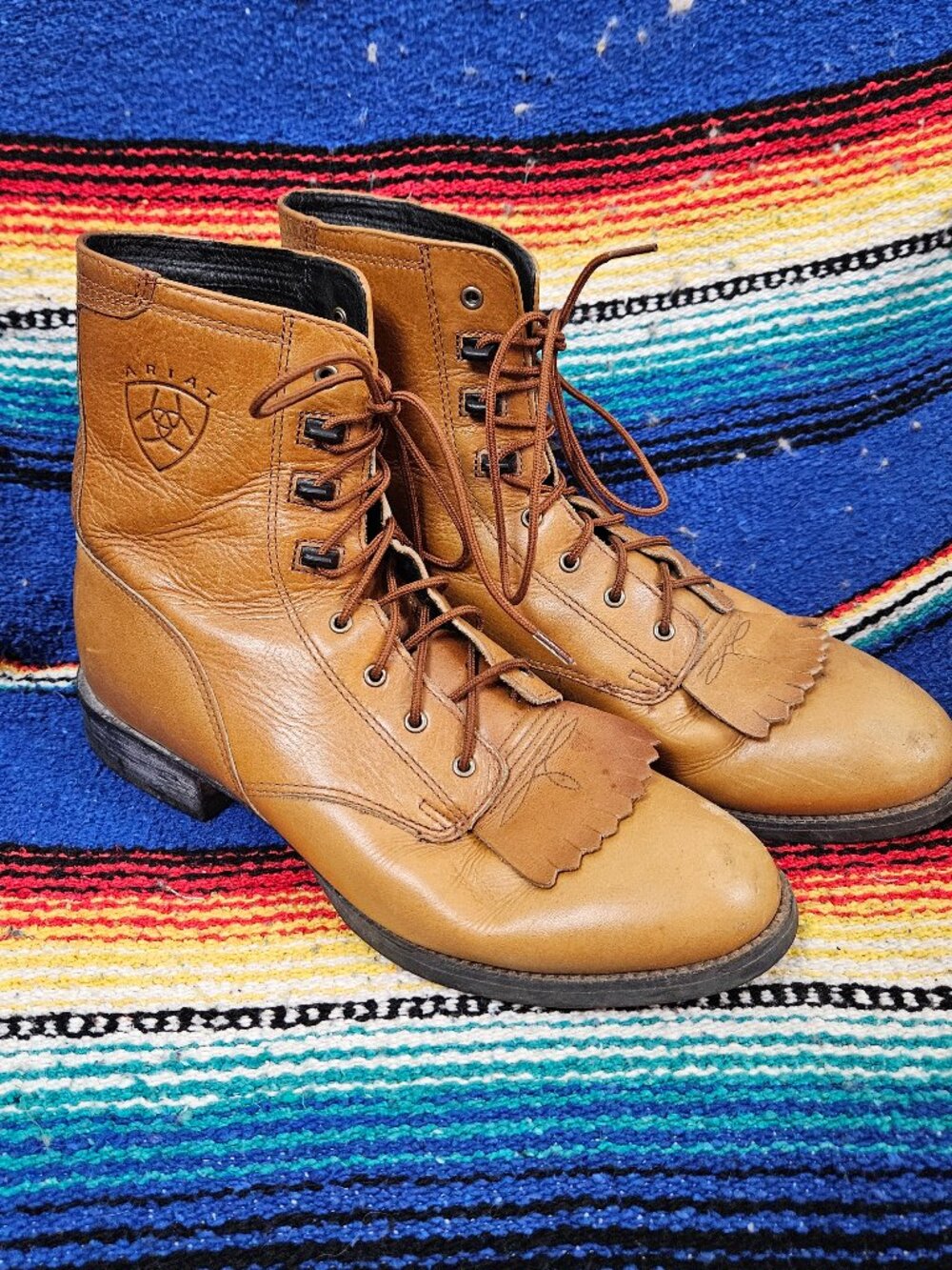 Womens tan leather ariat lace up lacer roper cowboy boot size 10